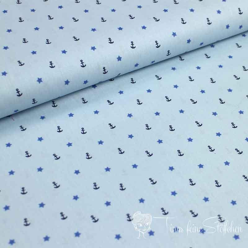 0,5 meter cotton poplin light blue with anchor and stars