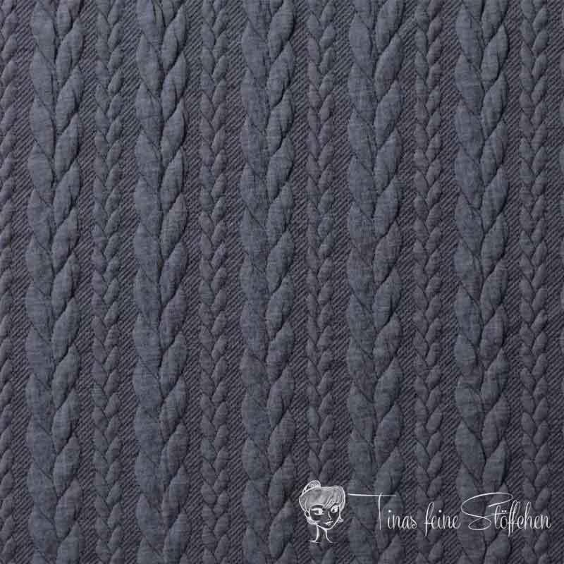 0,5 meter Jacquard knitted fabric with plait pattern Jeans melange