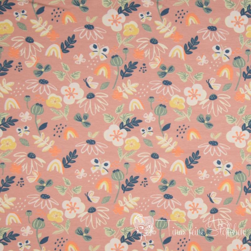 0.5 meter cotton jersey Dusty pink with flowers