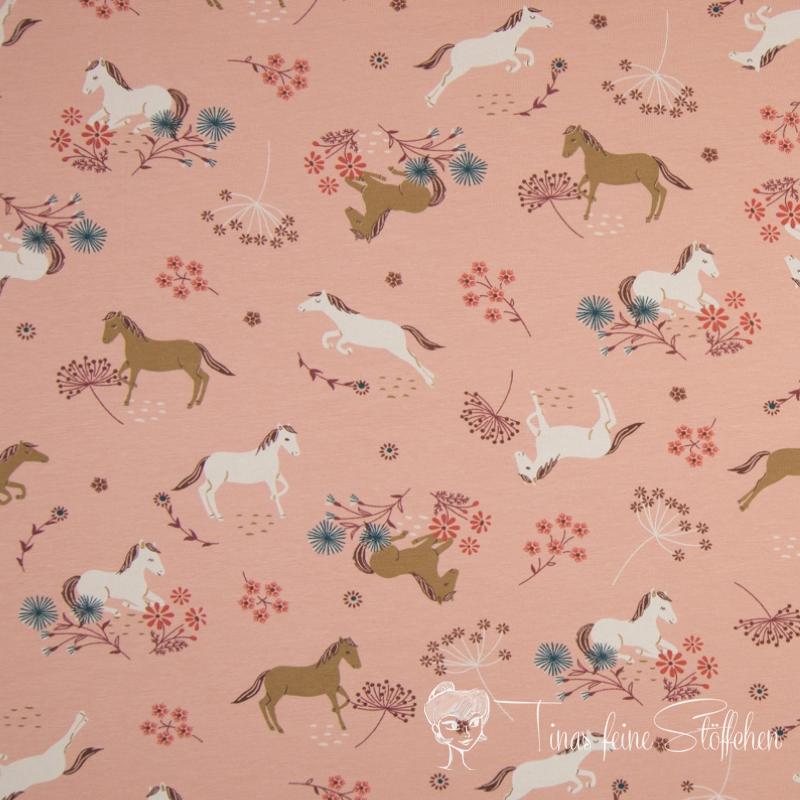 0.5 meter cotton jersey old pink with horses