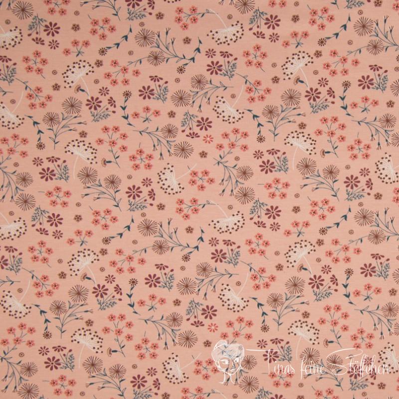 0.5 meter cotton jersey antique pink with flowers