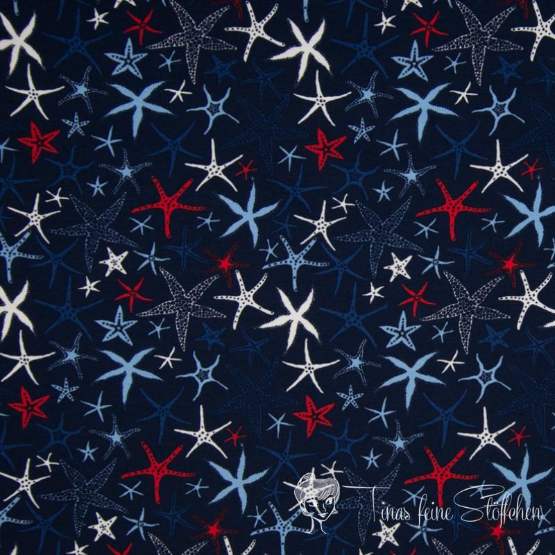 0.5 meter cotton jersey NAVY with starfish