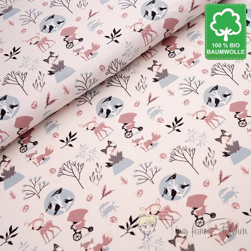 0,5 meter organic cotton jersey with Little Red Riding Hood in pastel shades