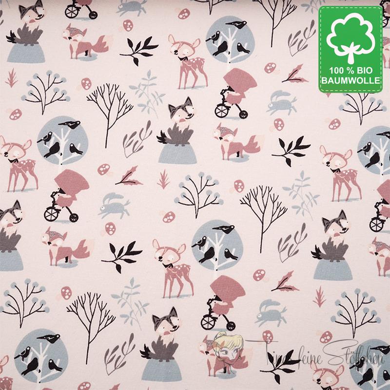 0,5 meter organic cotton jersey with Little Red Riding Hood in pastel shades