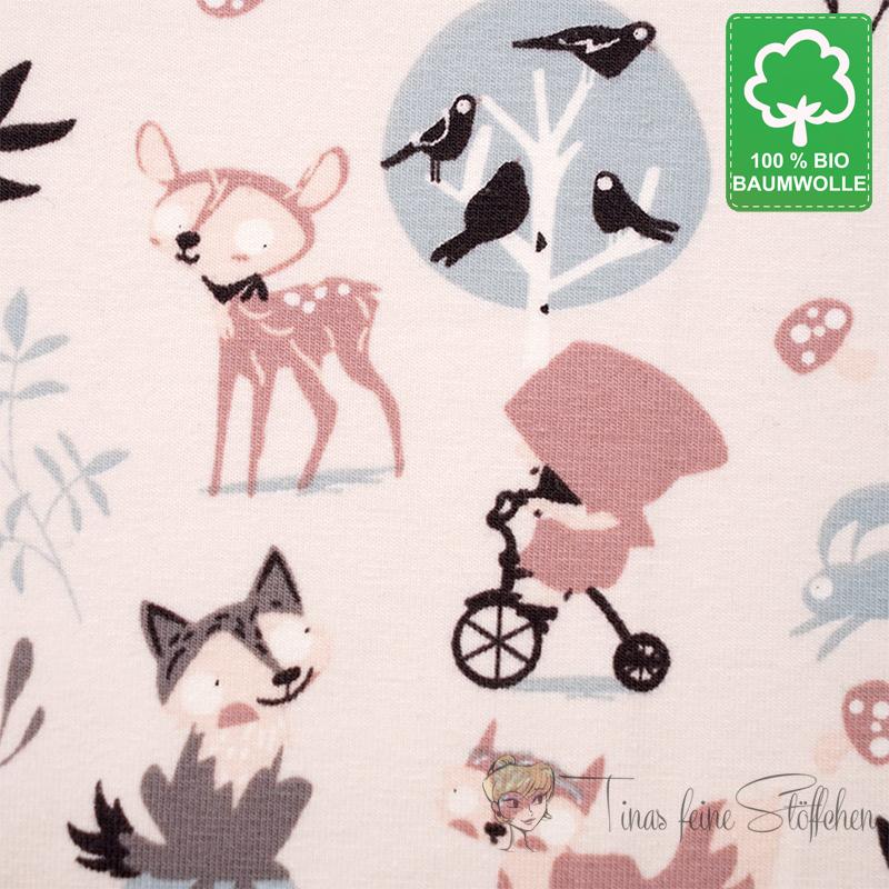 0,5 meter organic cotton jersey with Little Red Riding Hood in pastel shades