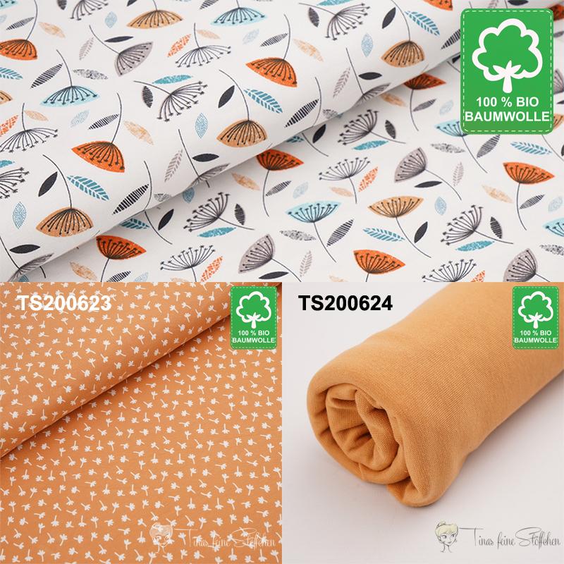 0,5 meter organic cotton jersey Retro Flowers white