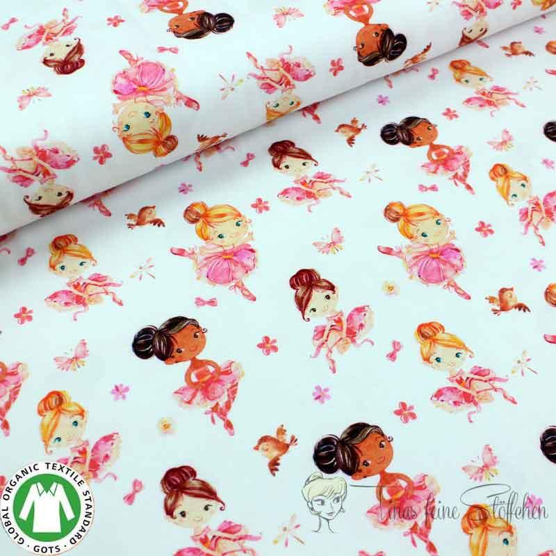 0,5 meter Cotton jersey GOTS digital print ballerina white