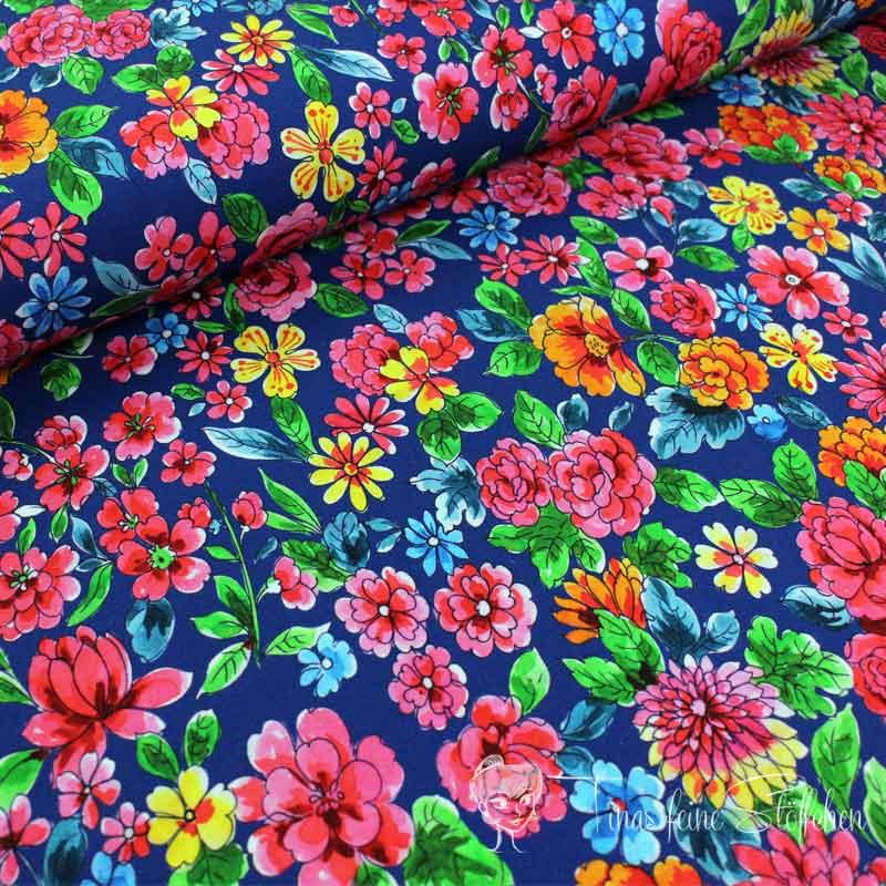 0,5 meter Cotton jersey digital print in cobalt blue "Spark of Happiness" - DALBIR FLOWERS