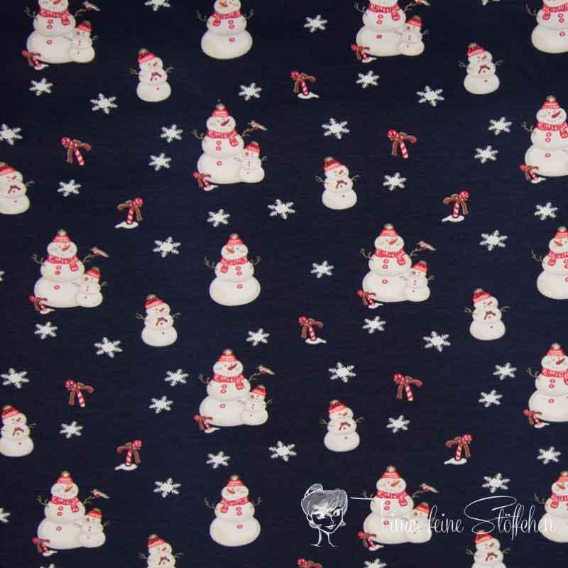 0.5 meter cotton jersey Navy with snowmen