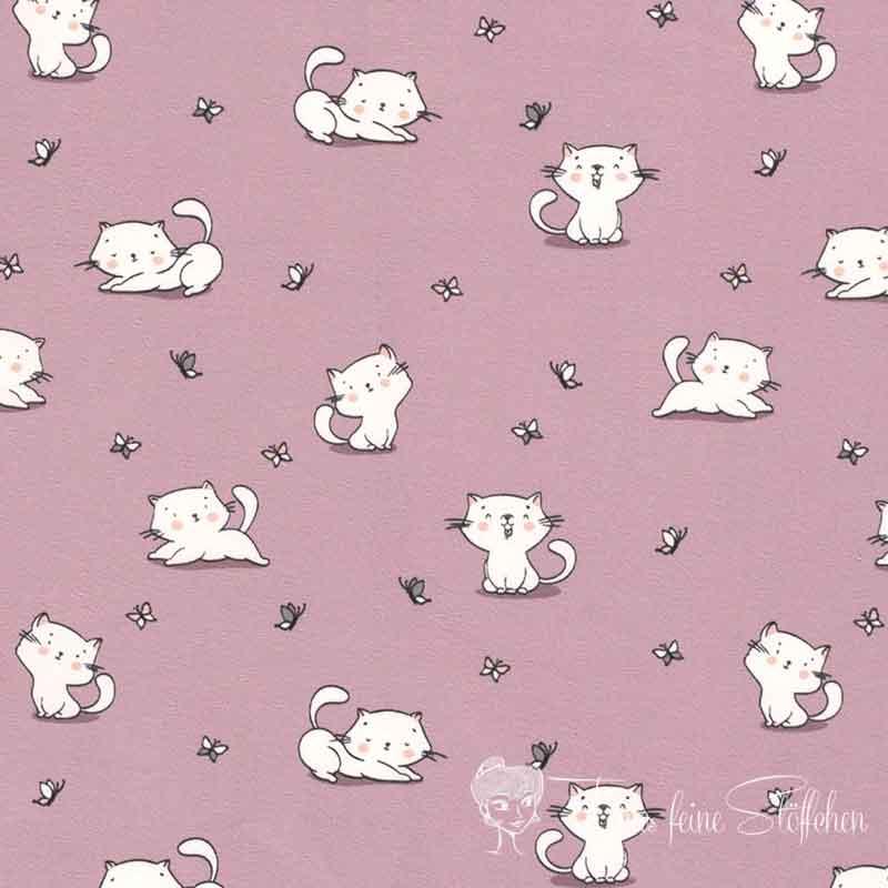 0.5 meter cotton jersey old pinkt with cute cats