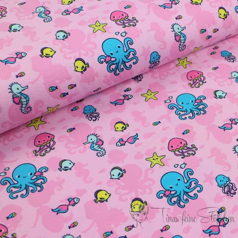 0.5 meter cotton jersey pink with cute sea animals