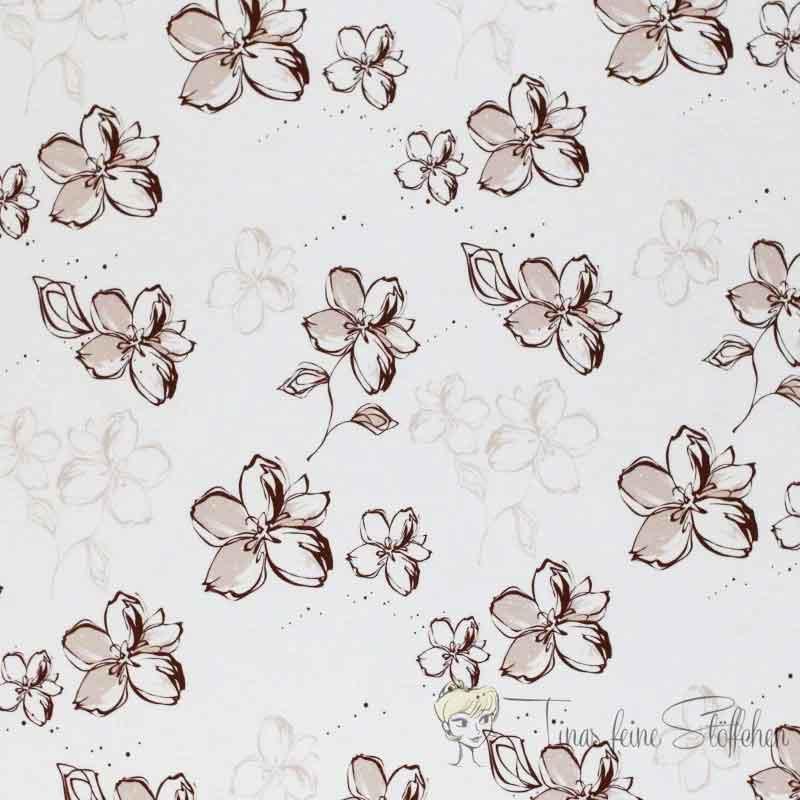 0.5 meter cotton jersey offwhite with flowers