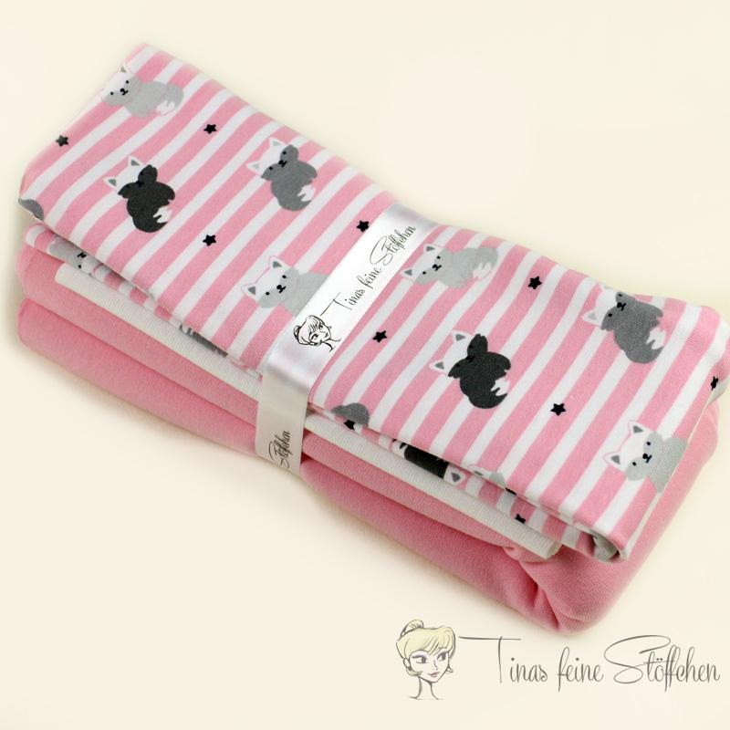 Cotton jesery and French Terry fabric package pink white striped with foxes