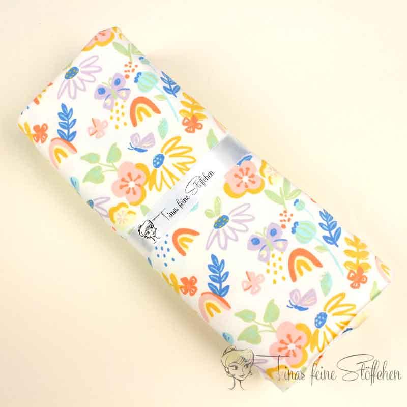 Cotton jesery fabric package offwhite with colorful flowers