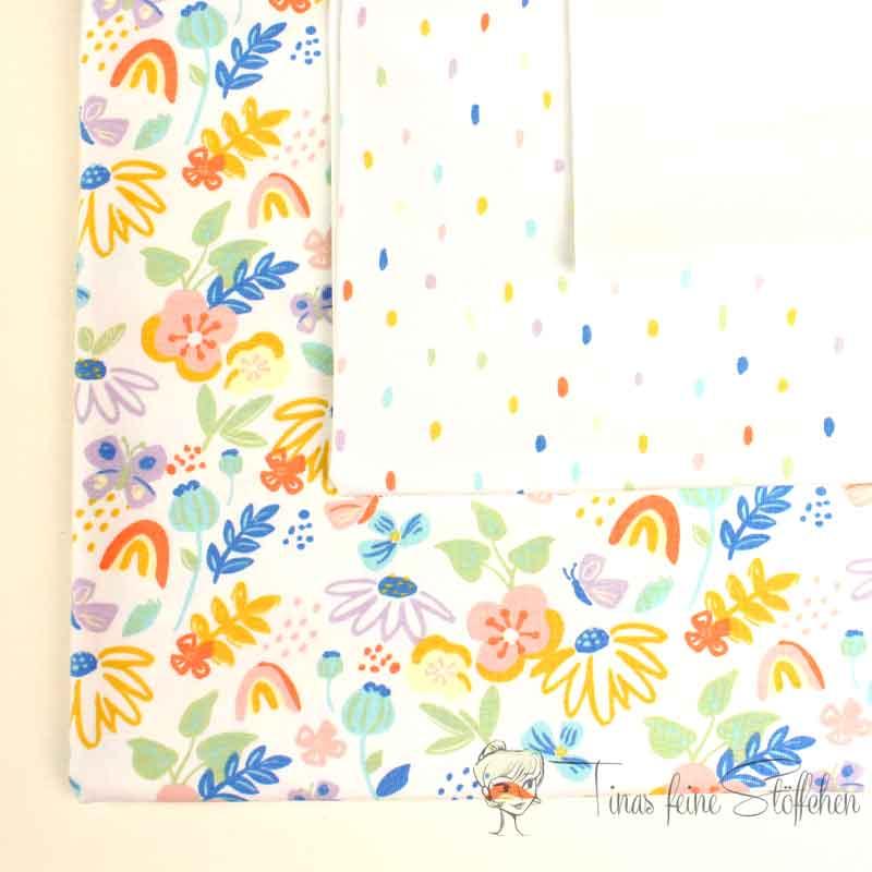 Cotton jesery fabric package offwhite with colorful flowers